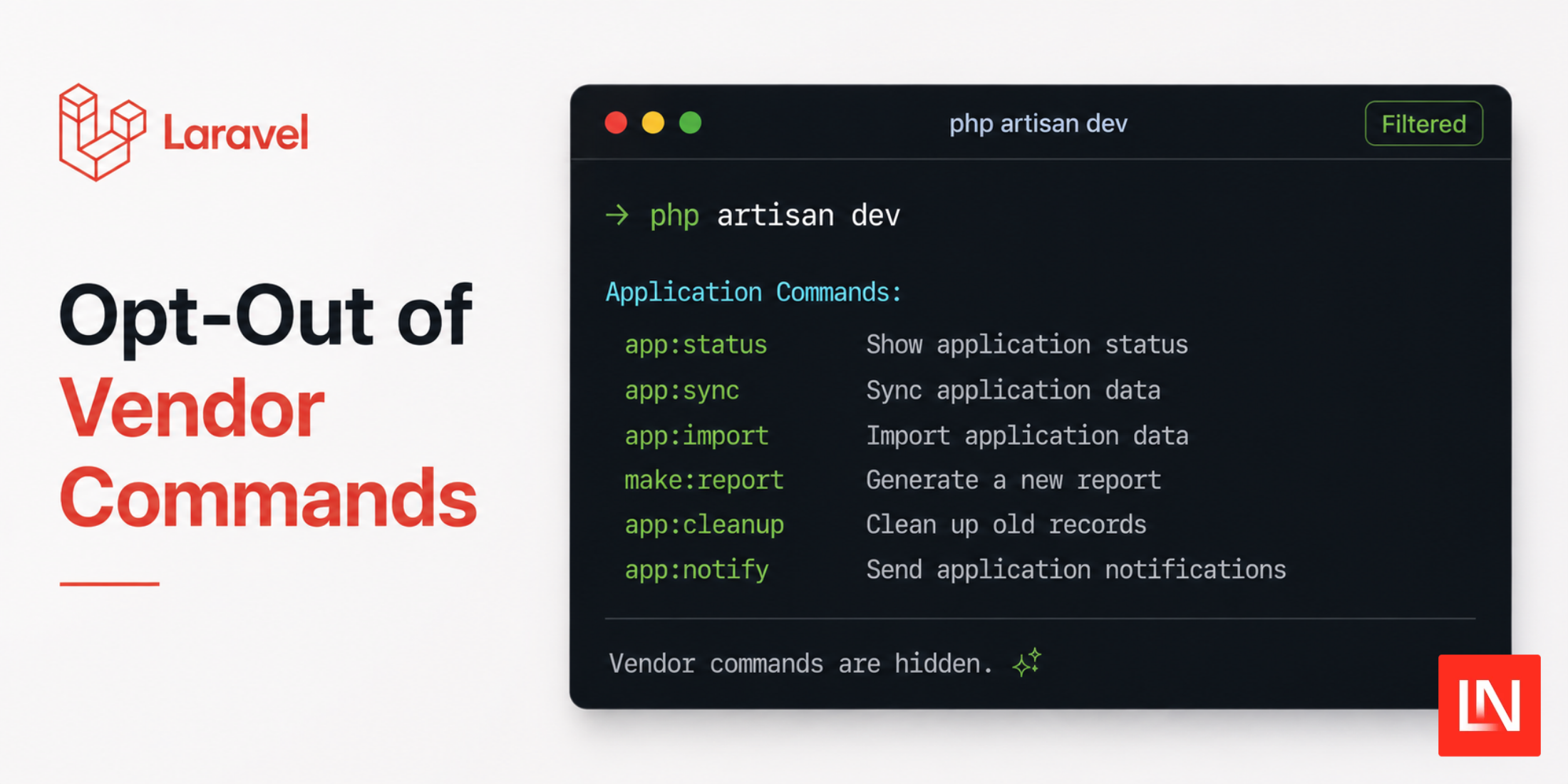 Exclude Vendor and Default Commands in `php artisan dev`