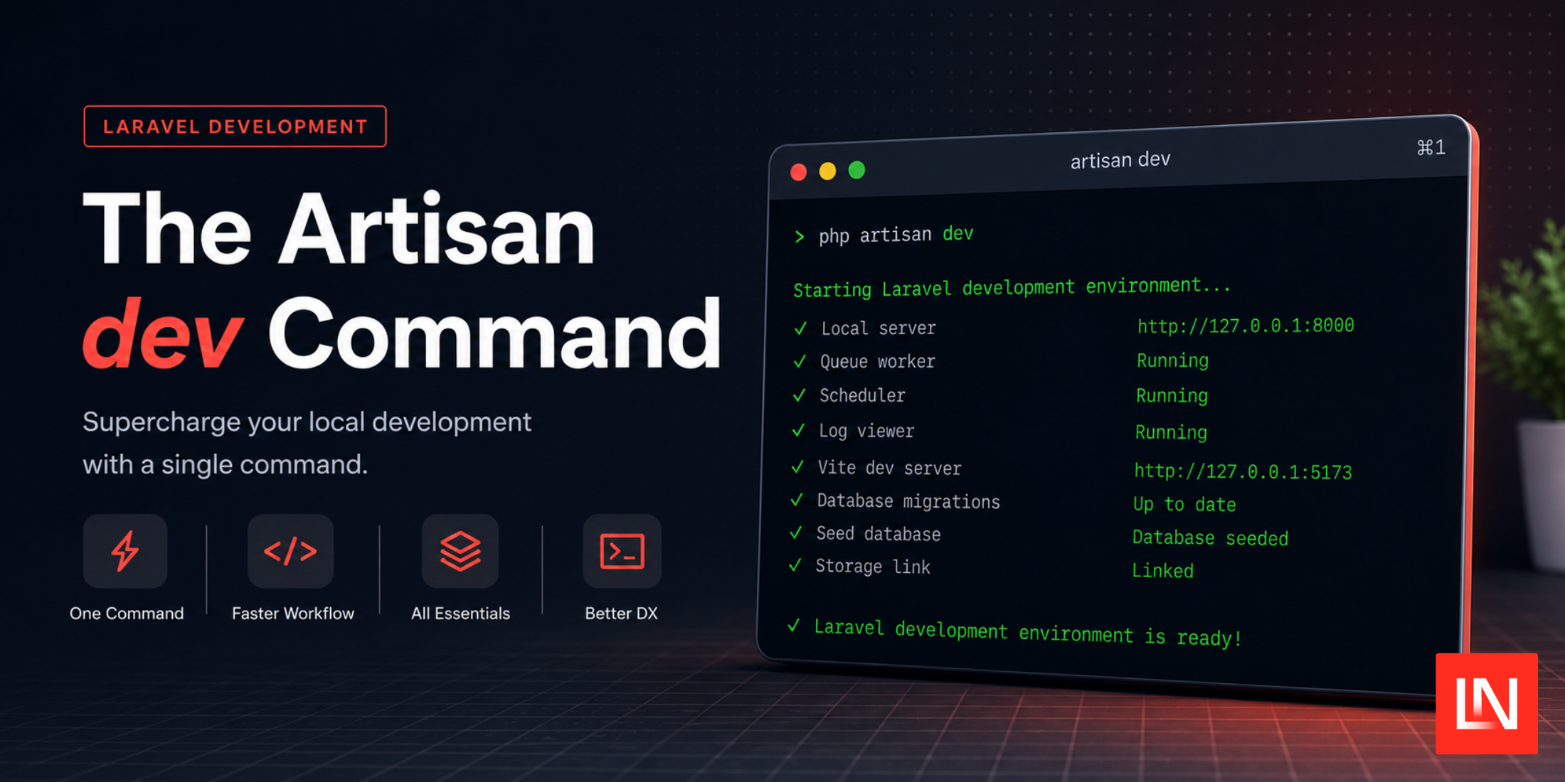 Laravel artisan dev: Run Server, Queue, Logs, and Vite