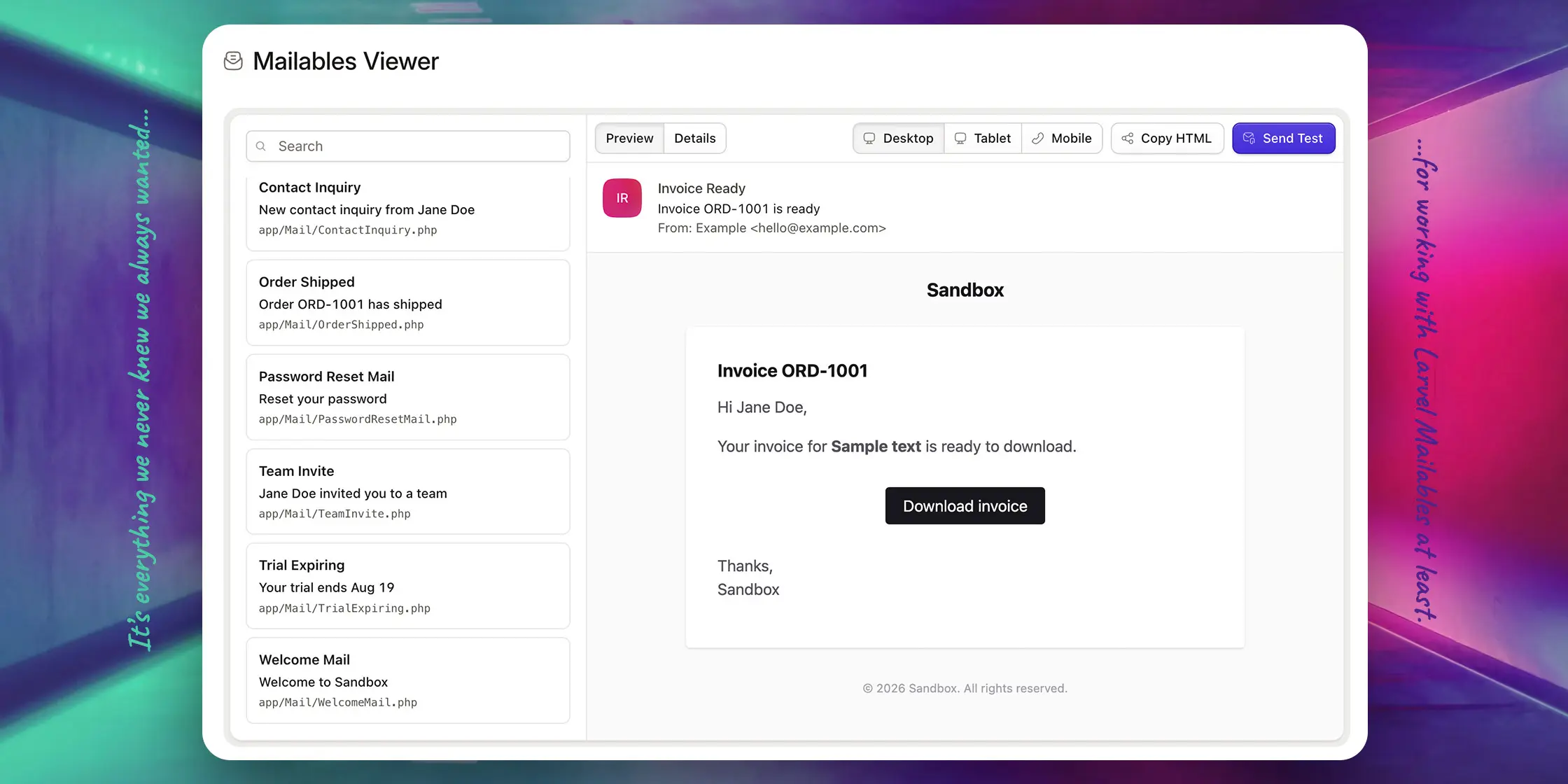 Statamic Mailables Viewer Previews Laravel Emails in the Control Panel