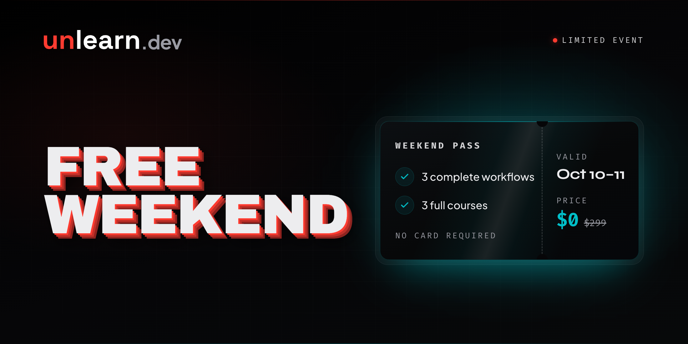 Unlearn.dev goes free for a weekend, October 10 and 11