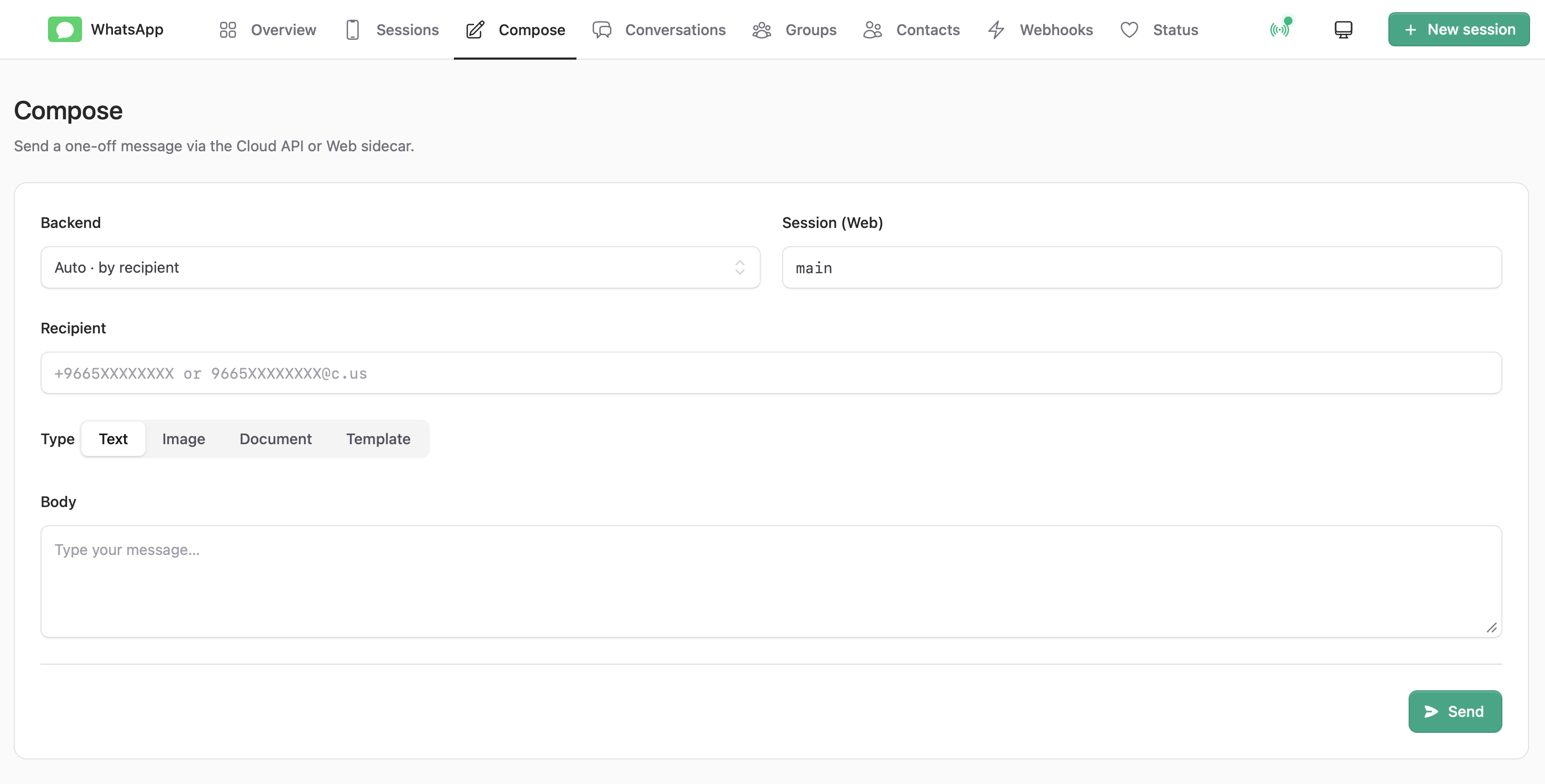 Laravel WhatsApp Admin UI Compose Message screen