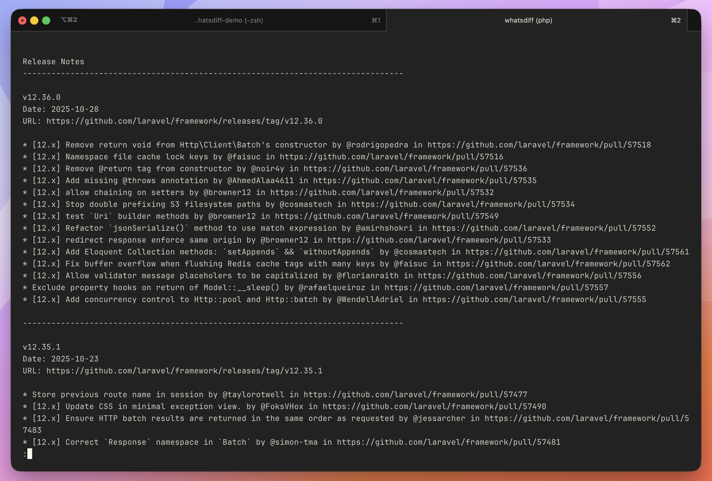 Команда changelog Whatsdiff