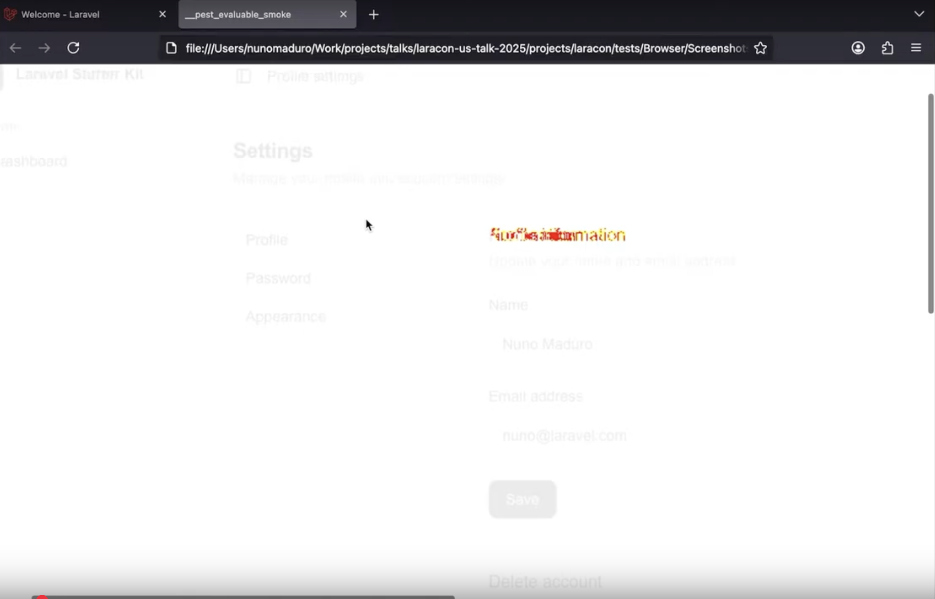 A imagem de depuração visual indica onde uma IU foi alterada