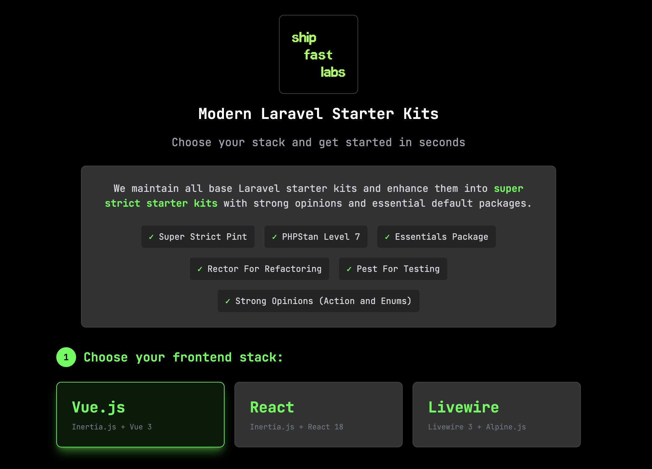 Вибір стартер-киту Ship Fast Labs