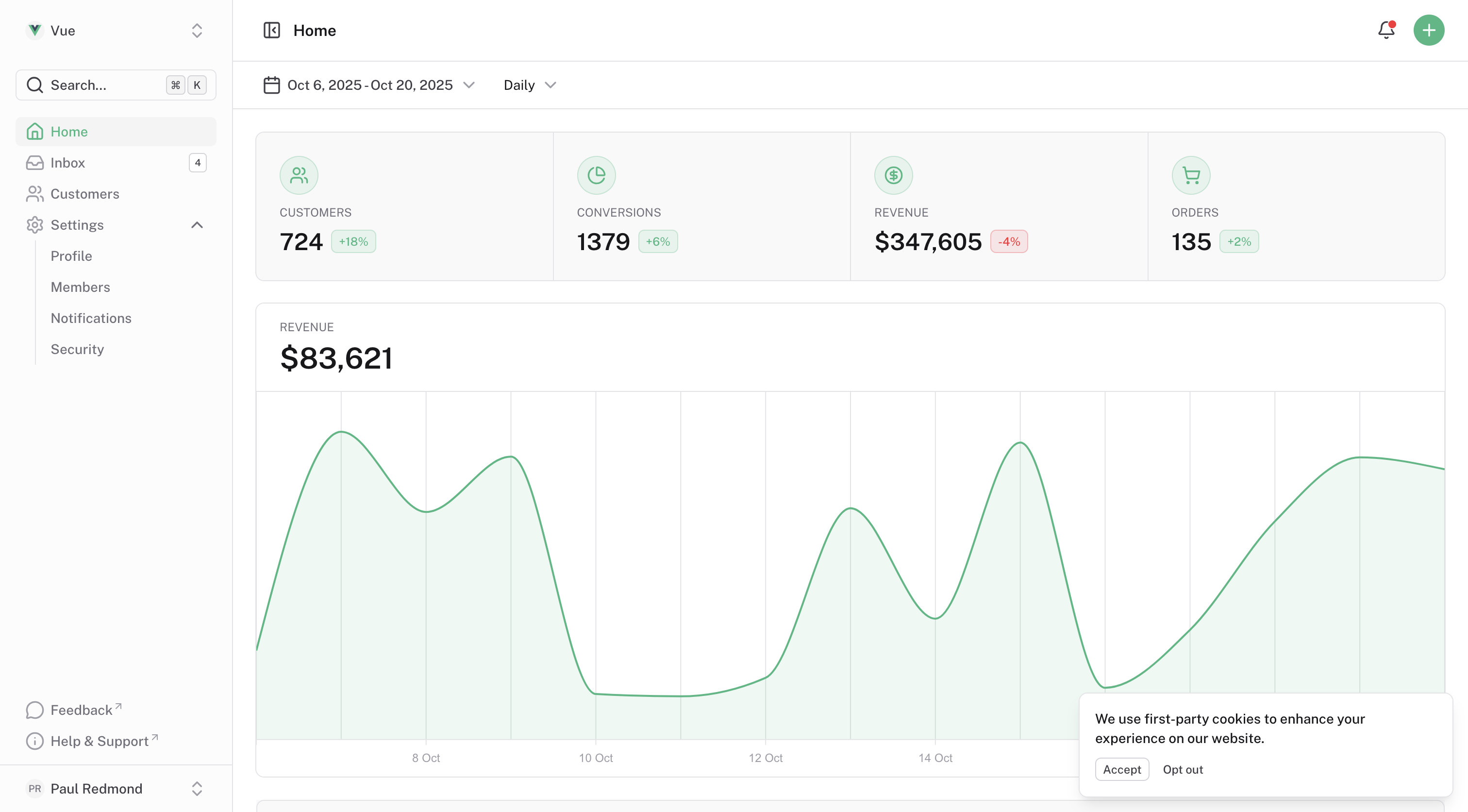 Приладова панель Laravel Nuxt UI Starter Kit