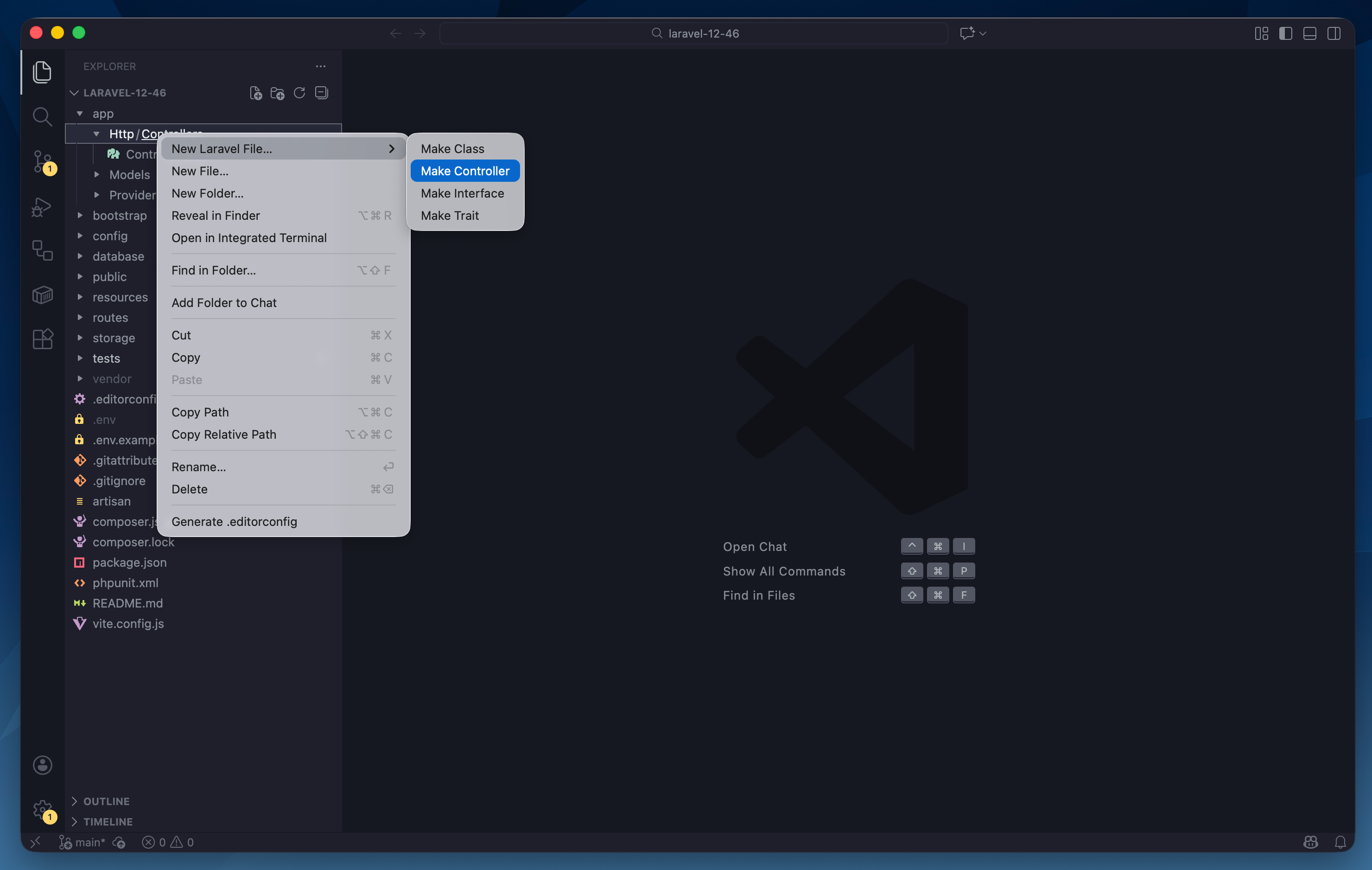 Contextually running make:controller from the file tree