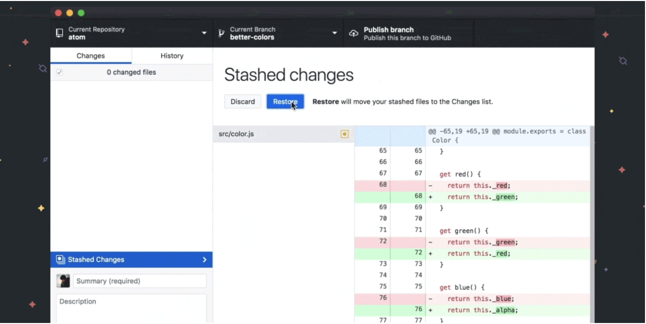 stash changes github desktop