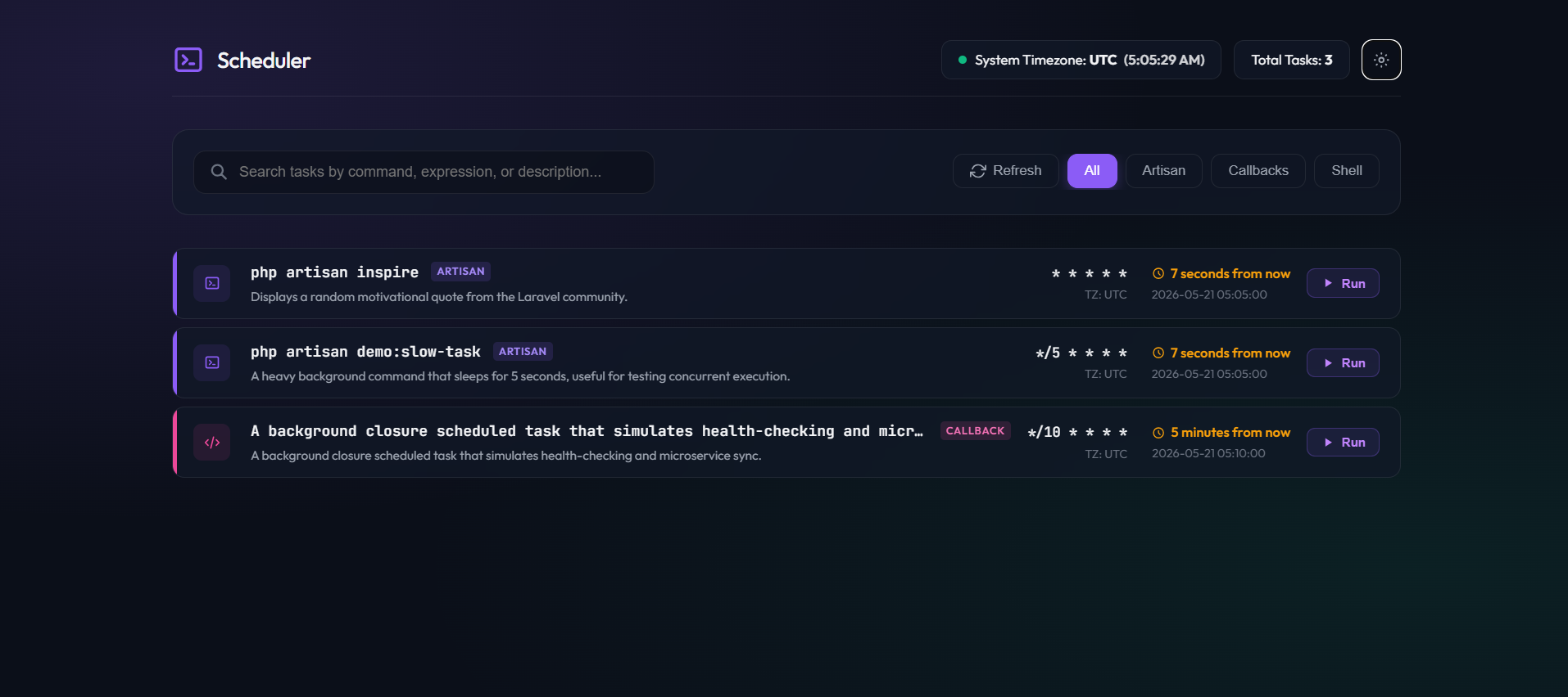 Scheduler List UI