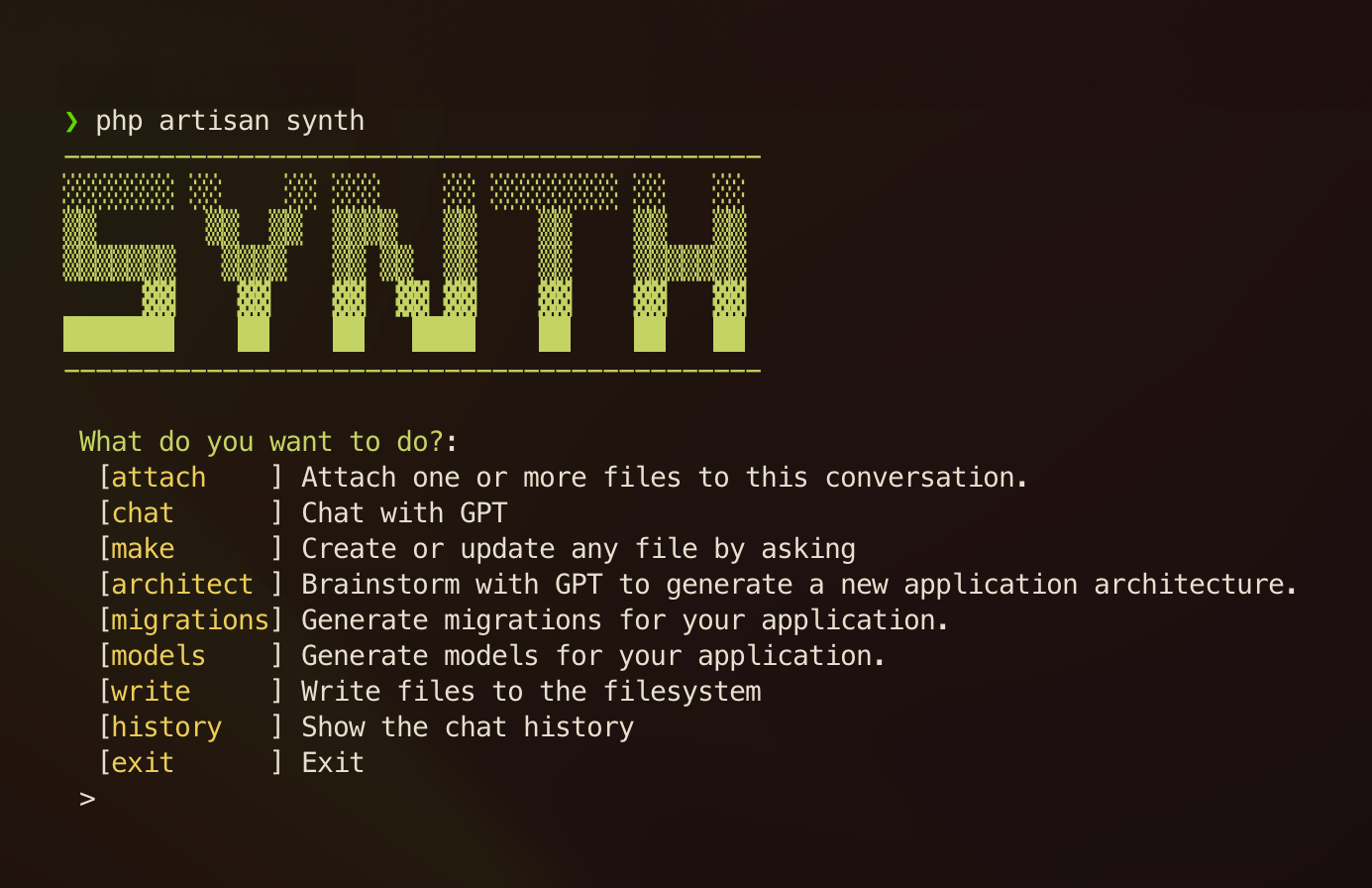 Create Code in Laravel with Synth Updates 4 Devs