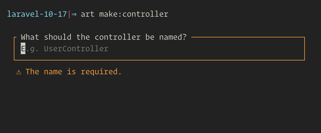 Laravel Prompts required input validation error