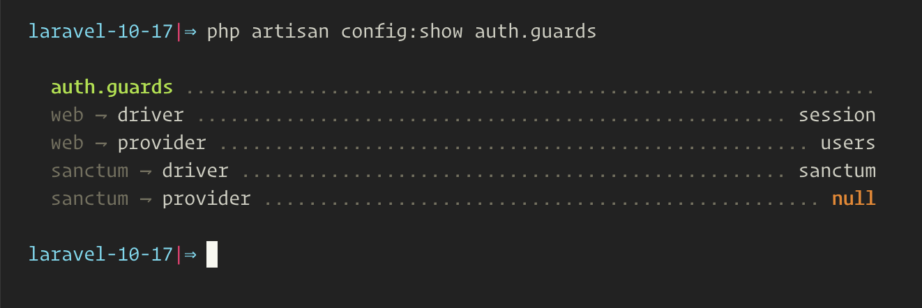 artisan config:show nested example