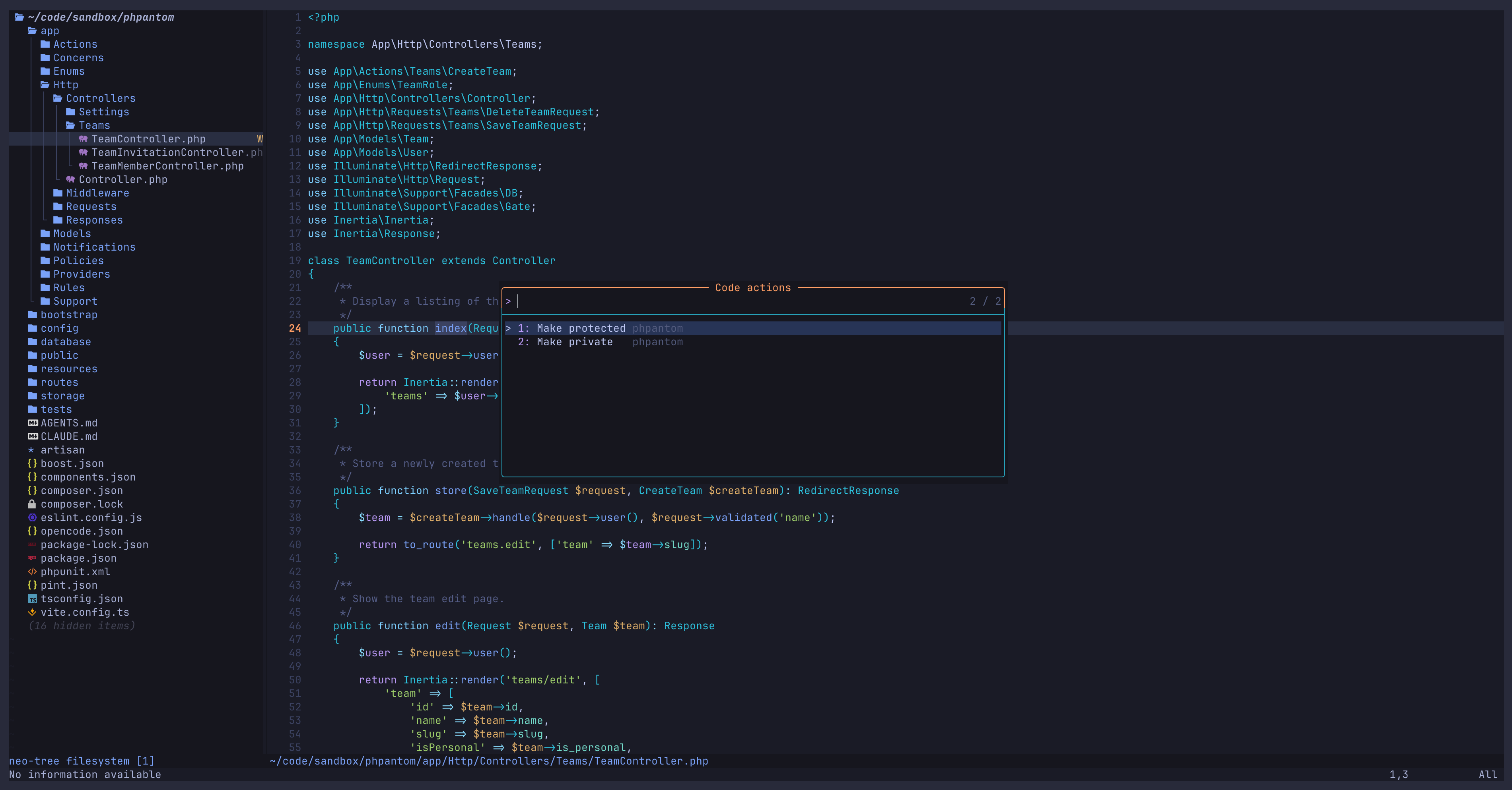 Neovim phpantom actions
