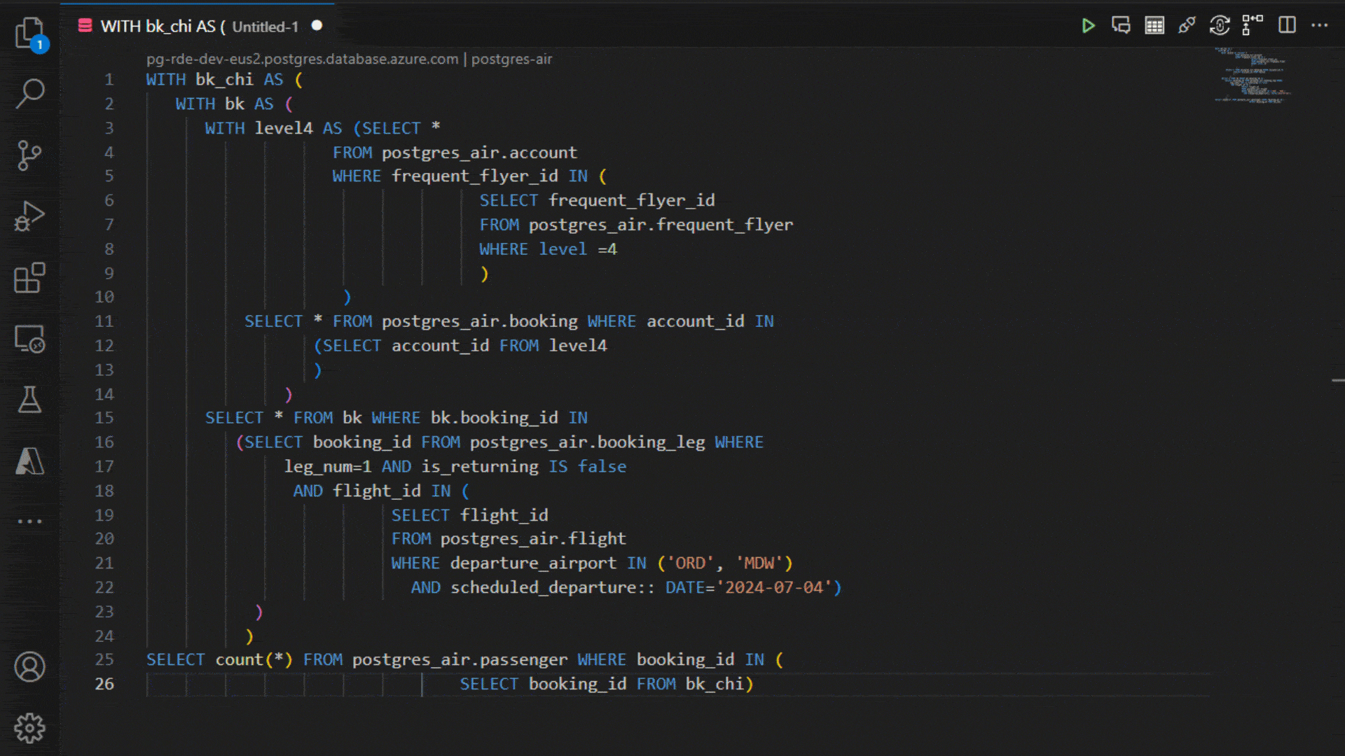Using the @pgsql Copilot agent to analyze a query