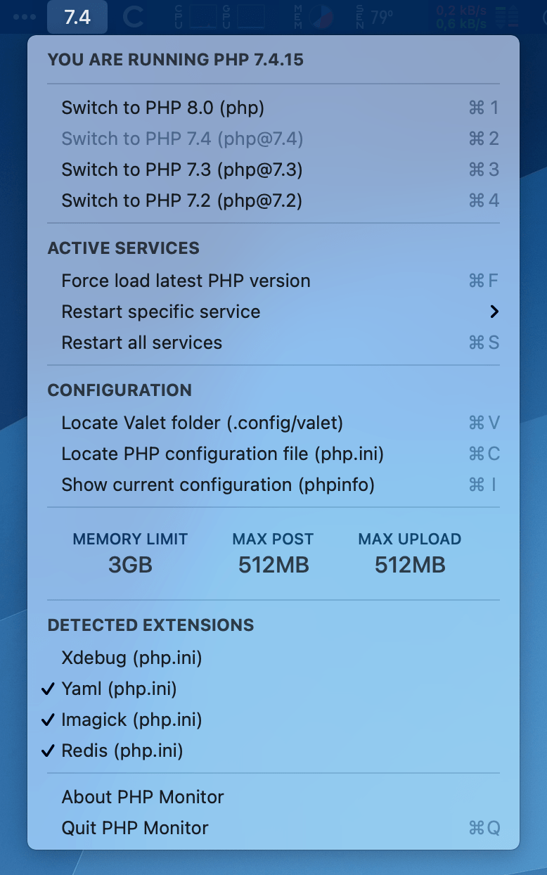 PHP Monitor menubar