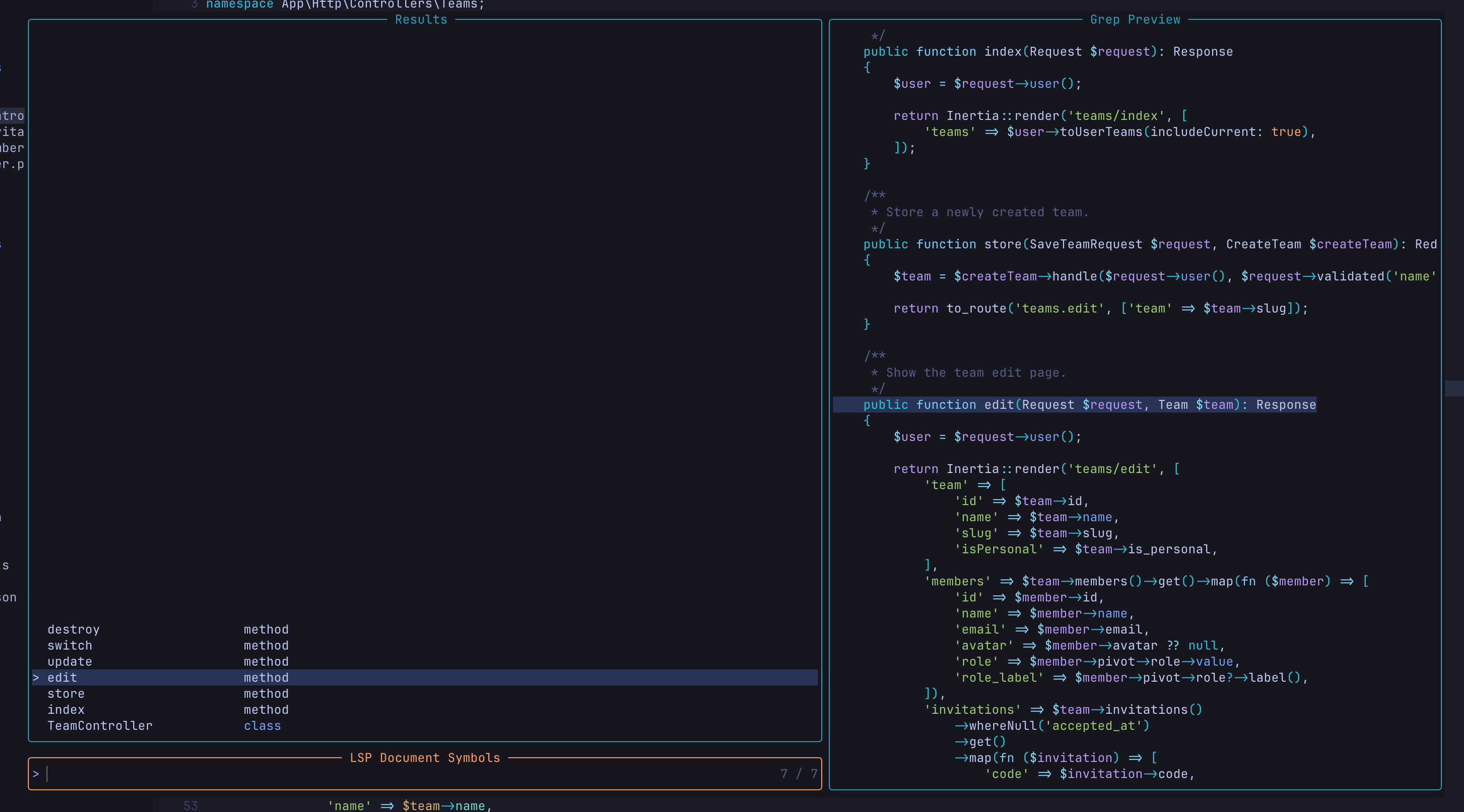 Neovim phpantom document symbols