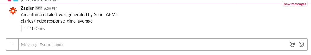 ScoutAPM alert example in Slack using Zapier