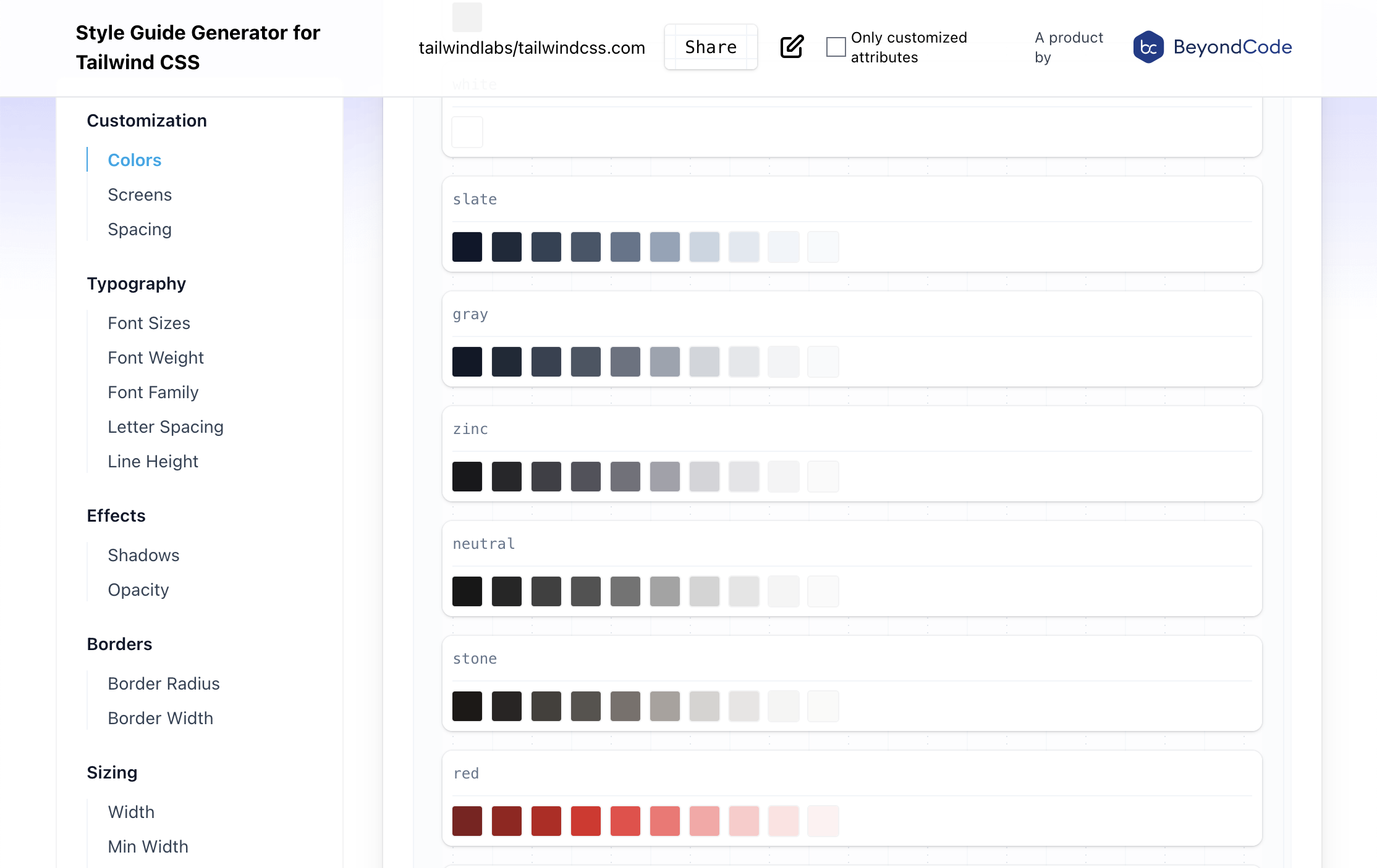 Tailwind CSS example style guide