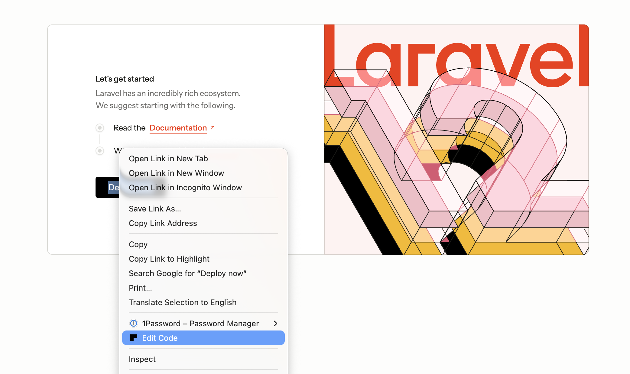 Опція «Edit Code» після локальної установки Refine